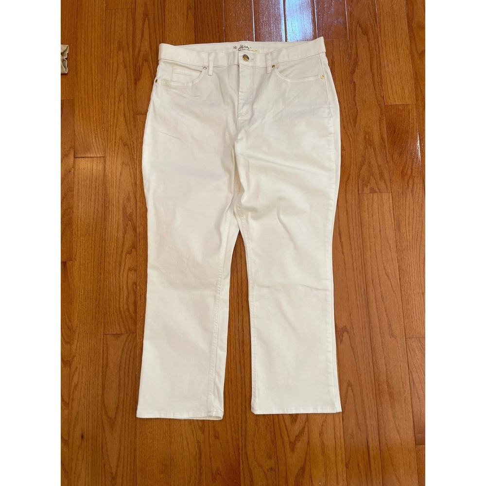 Lilly Pulitzer Annet Crop Flare Jeans Womens 16 White High Rise Quiet Luxury New